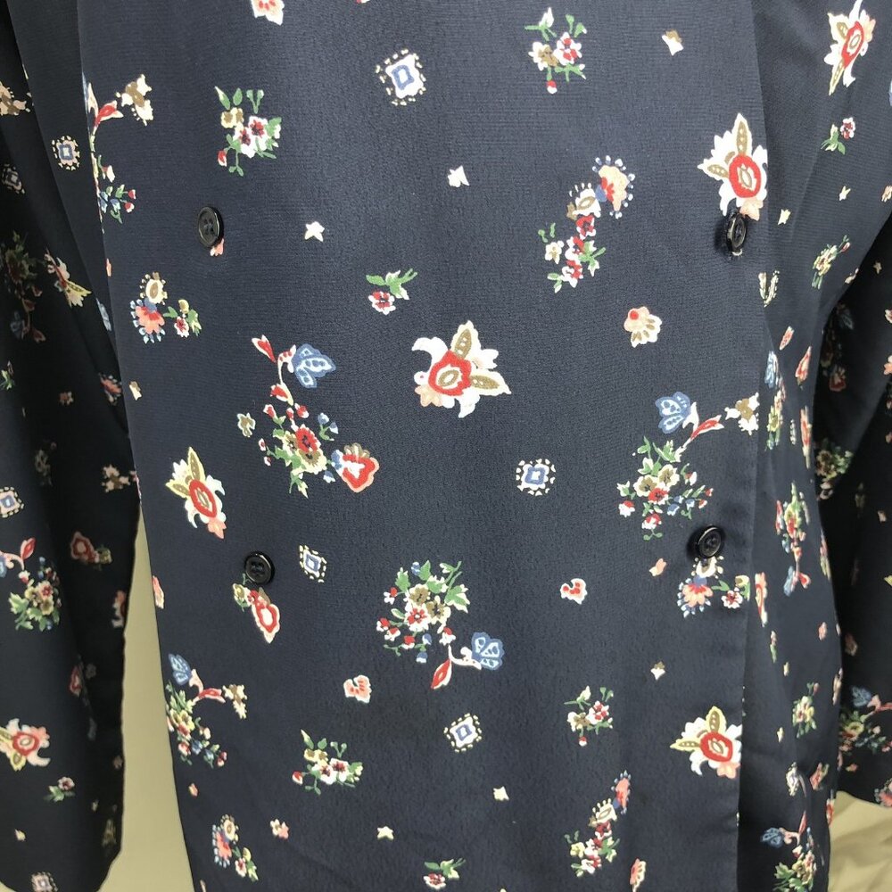 Pendleton Double Breasted Blouse Size LP 12 Petite Floral Shoulder Pads Navy - Picture 3 of 10